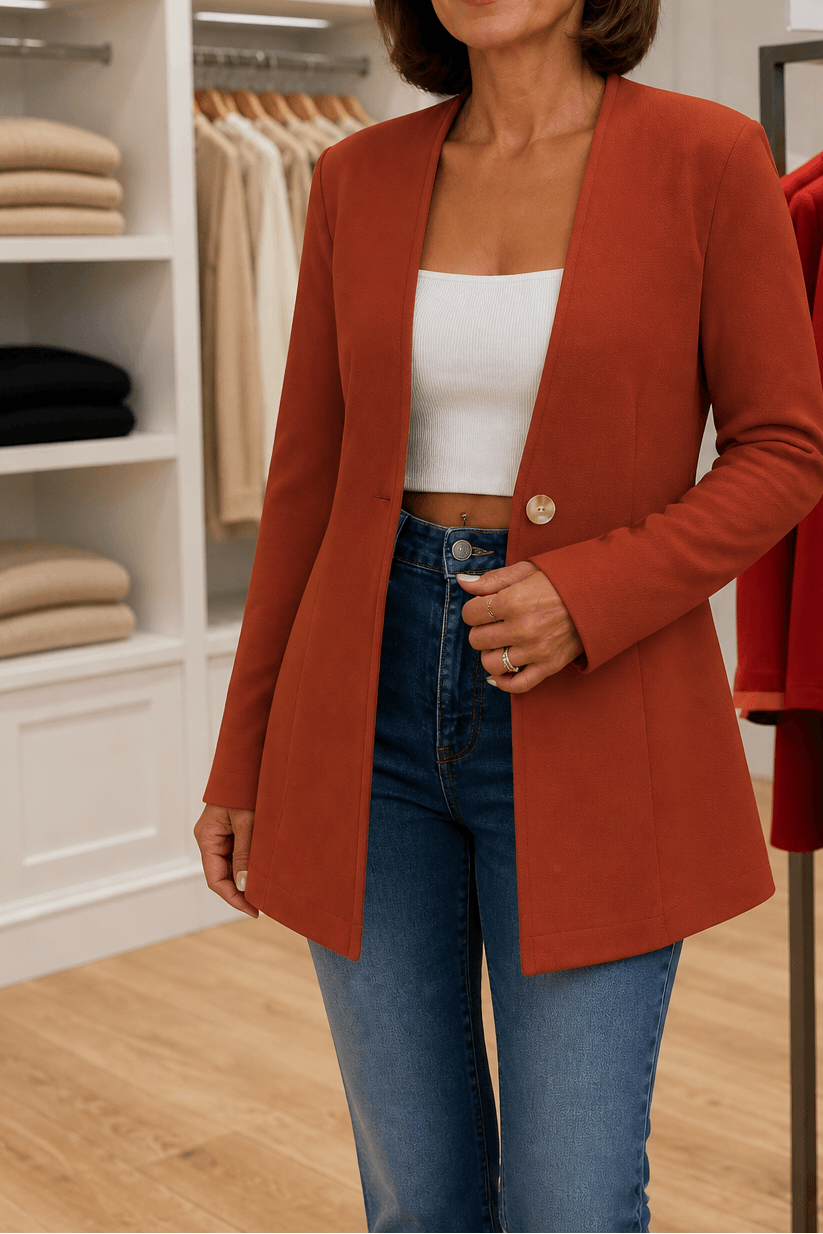 Linevalle Women's V-Neck Single-Button Longline Polyester Tailored Blazer