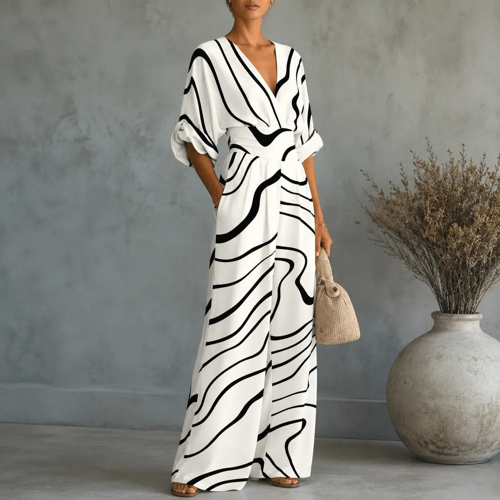 Floral Wide-Leg Jumpsuit with Cinched Waist in Place of a Two-Piece Set