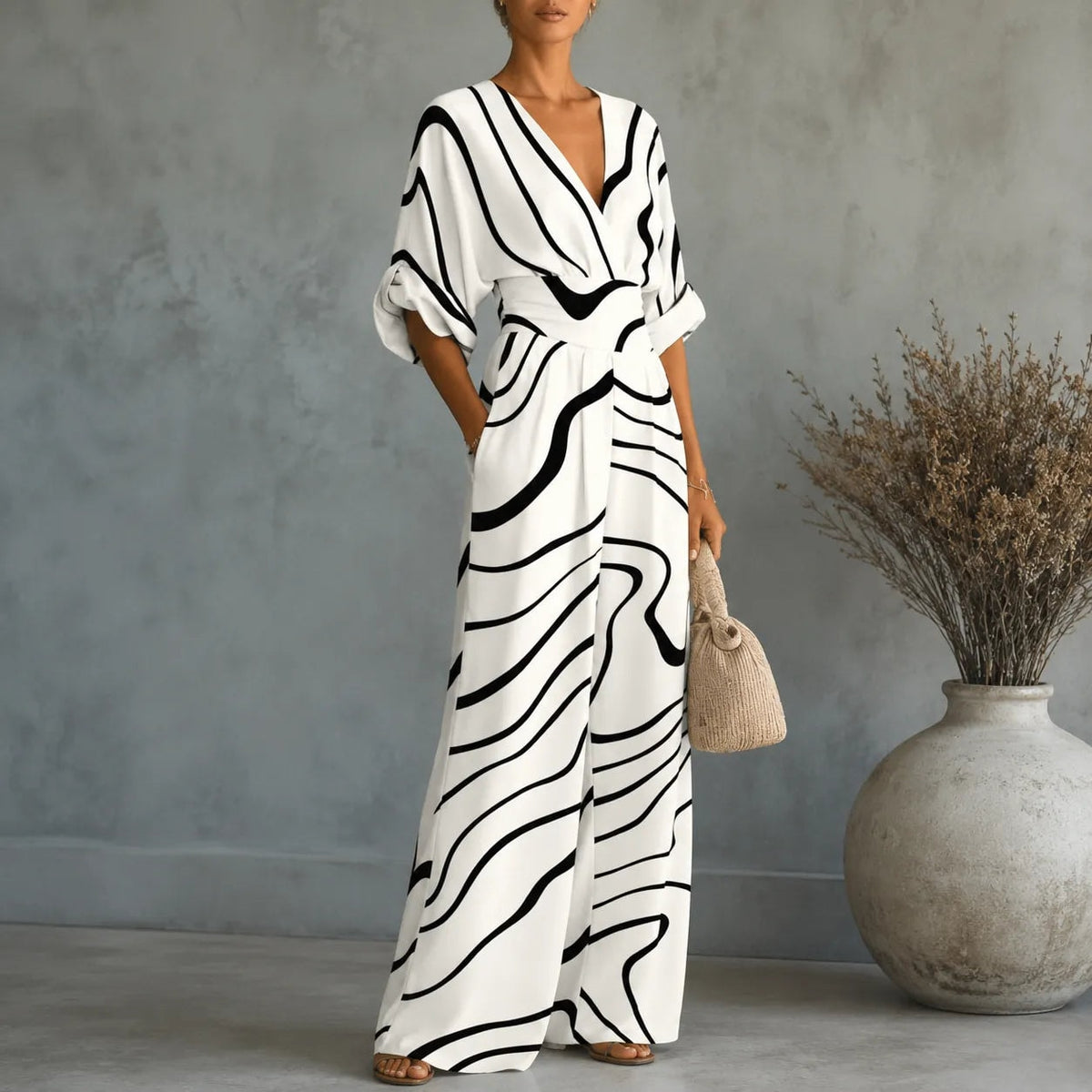 Floral Wide-Leg Jumpsuit with Cinched Waist in Place of a Two-Piece Set