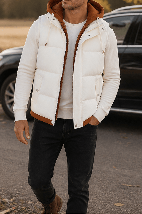 Double-Hood Quilted Puffer Vest with Layered Collar