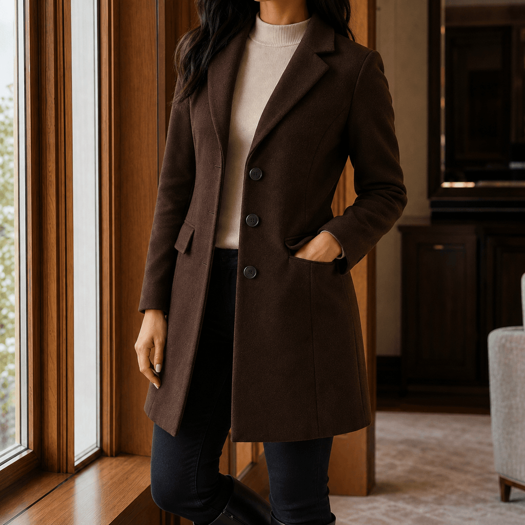 Women's Wool-Blend Tailored Winter Coat with Notched Lapel