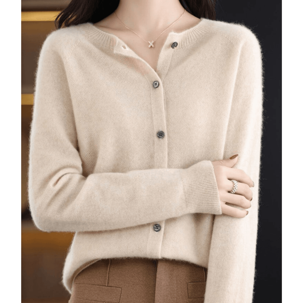 Niki Button-Front Women's Knitted Cardigan Sweater in Merino Cashmere Blend