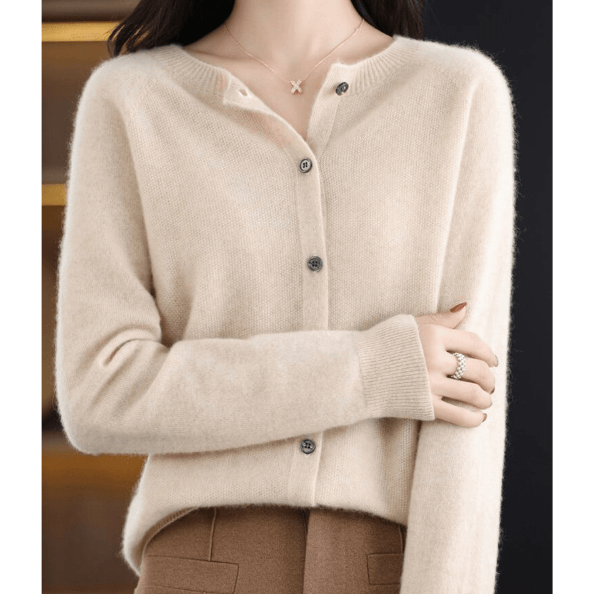 Niki Button-Front Women's Knitted Cardigan Sweater in Merino Cashmere Blend