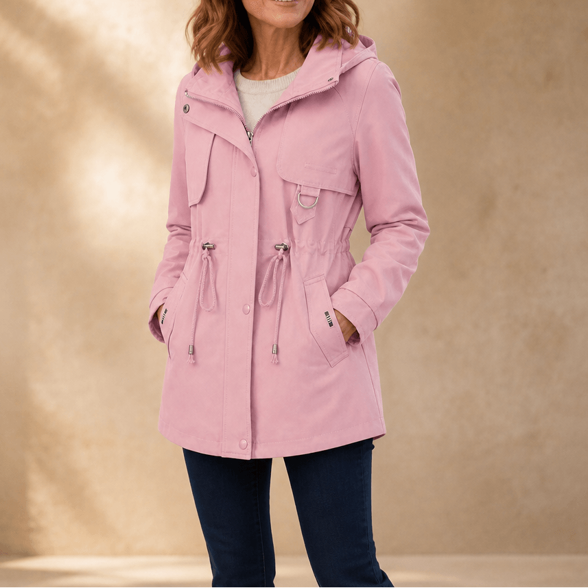 Women's Adjustable Waist Hooded Anorak Jacket with Drawstring
