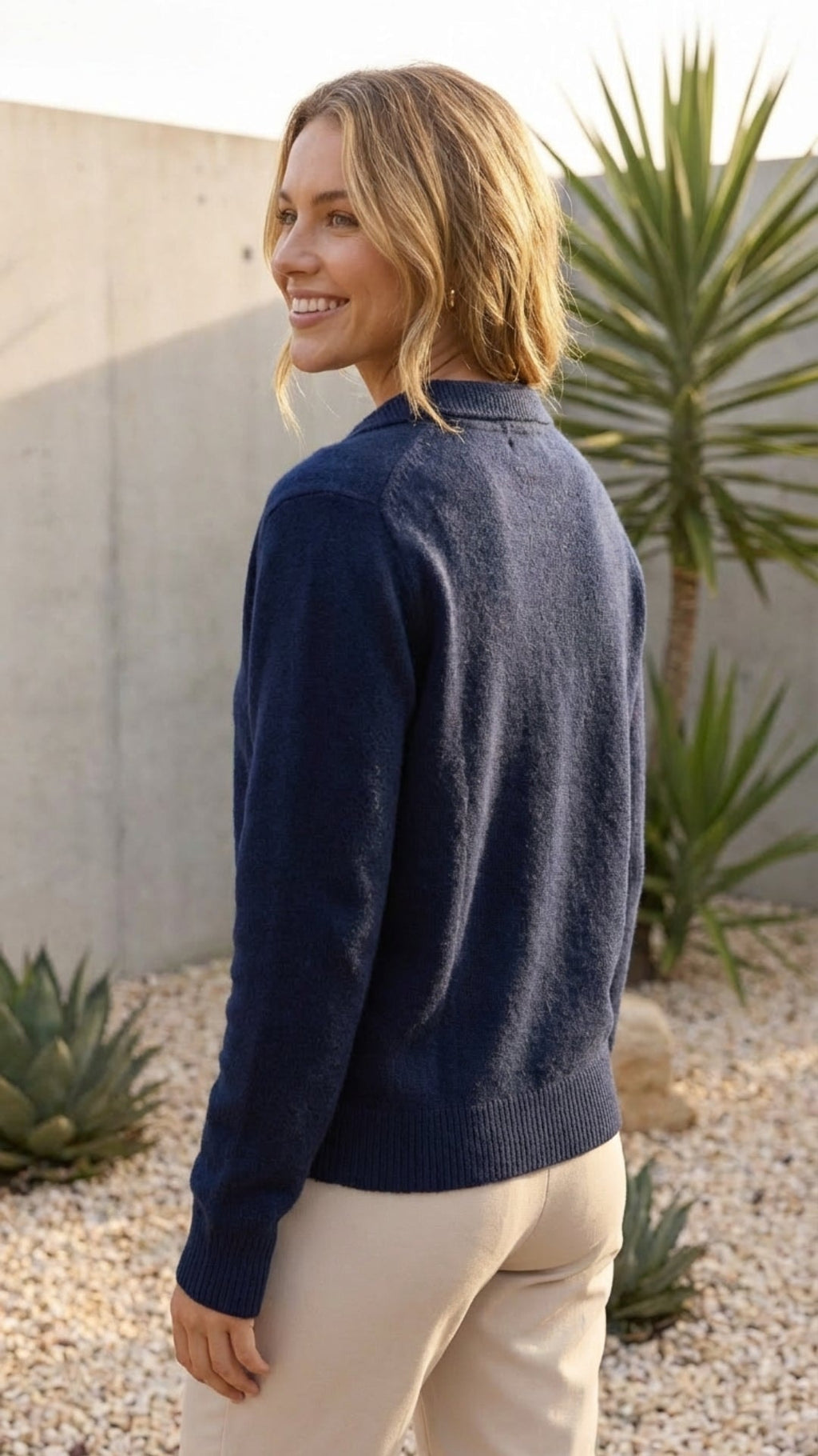 Women's Long Sleeve Knit Cardigan with Stand Collar and Button Front