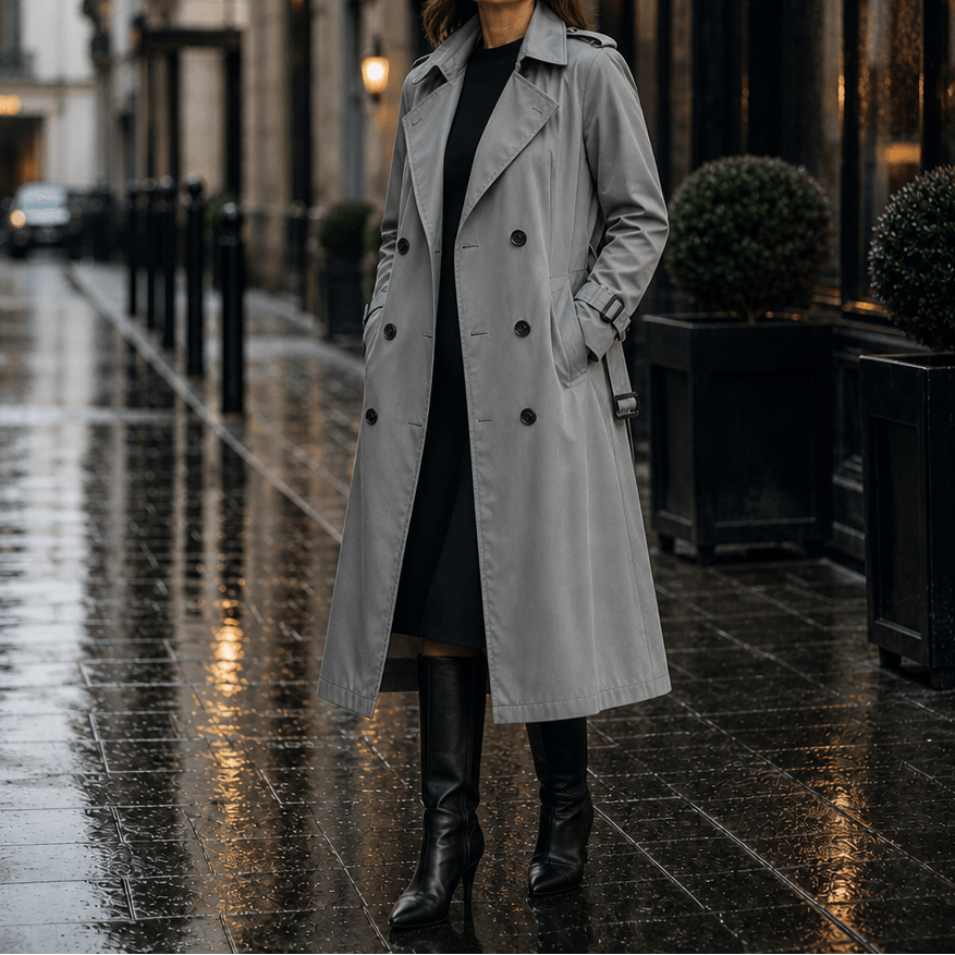 Mayfield Double-Breasted Long Trench Coat with Tailored Collar for Women