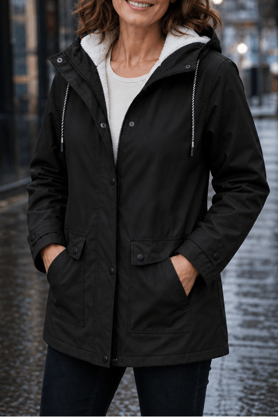 Plush-Lined Waterproof Hooded Jacket for Women