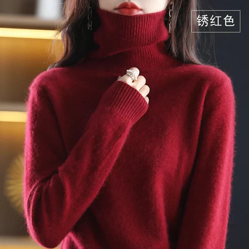 Women's Knit Turtleneck Sweater with Ribbed Cuffs