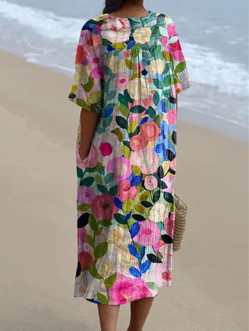 Floral Print V Neck Midi Dress for Beach Vacation and Fall Dresses for Women Occasions