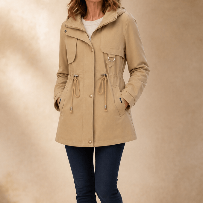 Women's Adjustable Waist Hooded Anorak Jacket with Drawstring