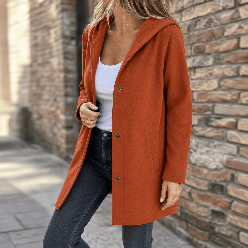 Women's Hooded Knit Cardigan Sweater with Button Front and Pockets