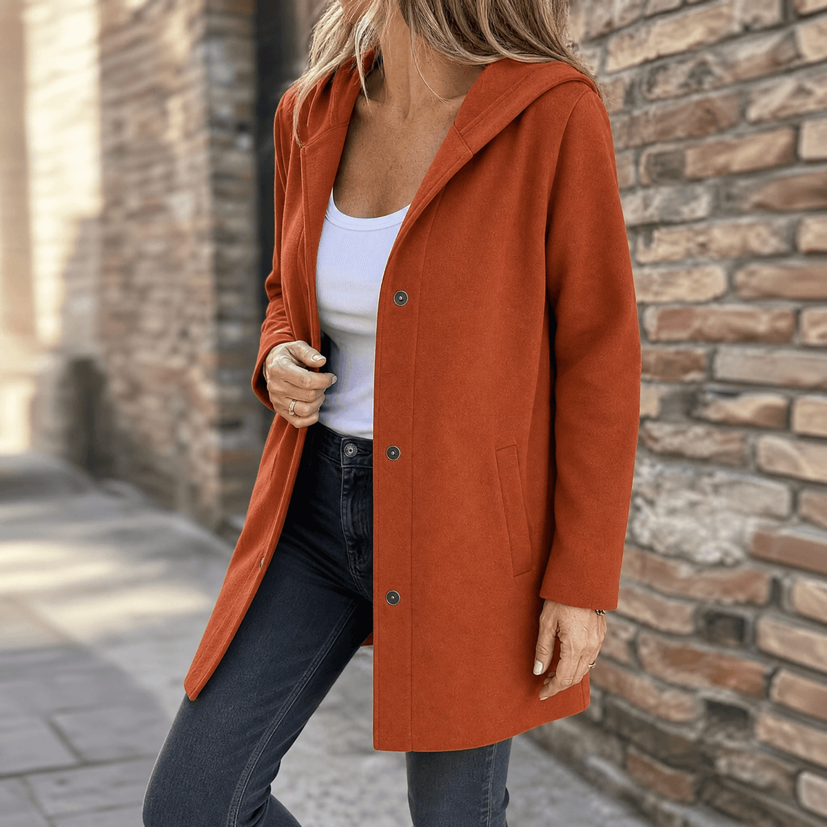 Women's Hooded Knit Cardigan Sweater with Button Front and Pockets