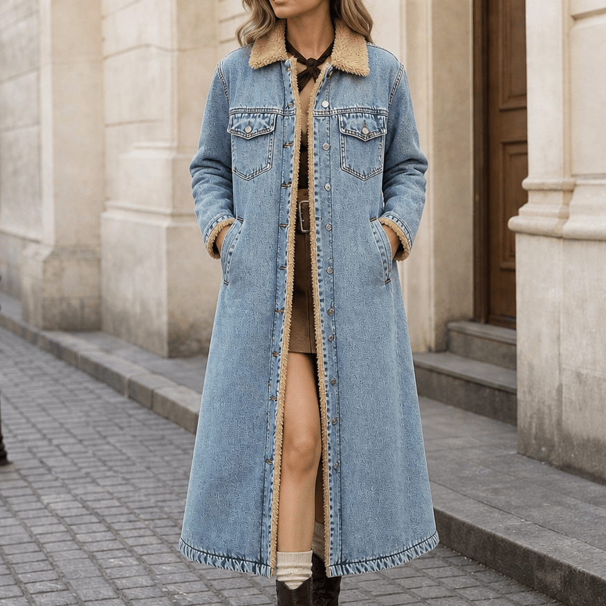 Denora Sherpa-Lined Full-Length Denim Winter Coat for Women