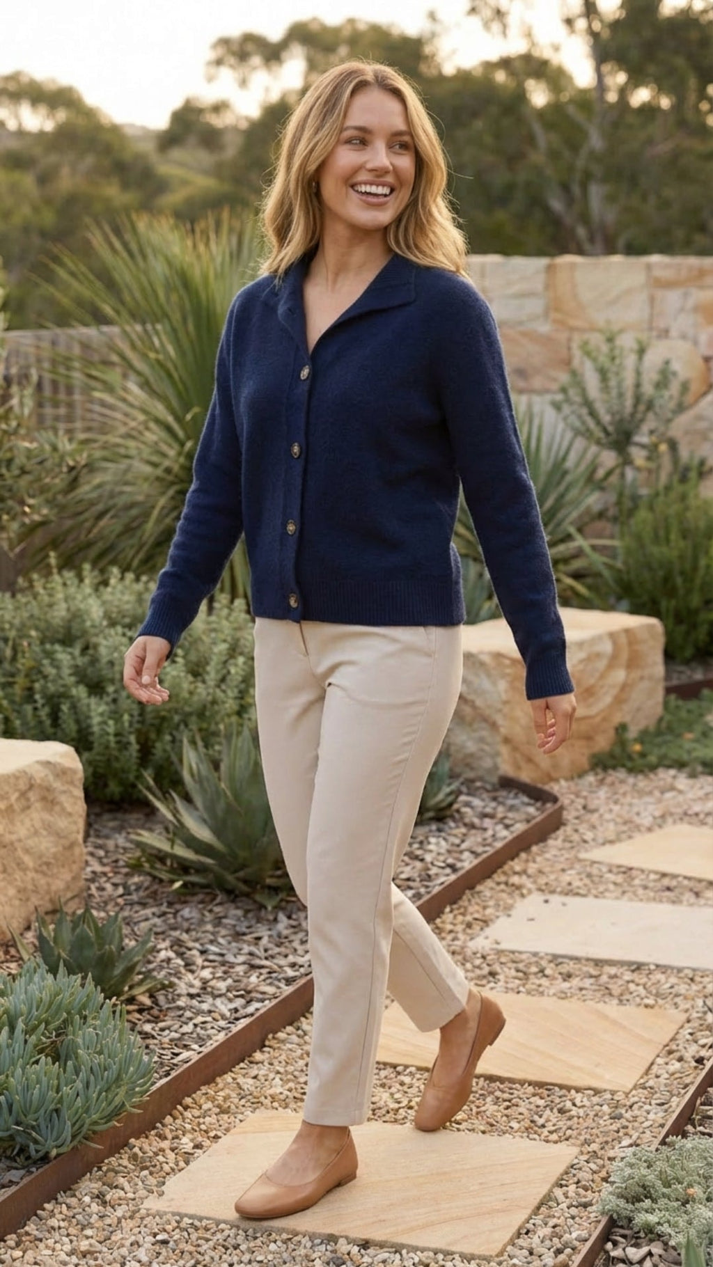Women's Long Sleeve Knit Cardigan with Stand Collar and Button Front