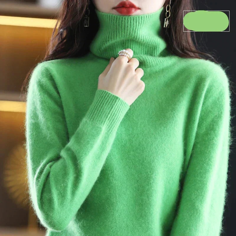 Emma Women's Pure Cashmere Turtleneck Knitted Sweater for Cold Weather