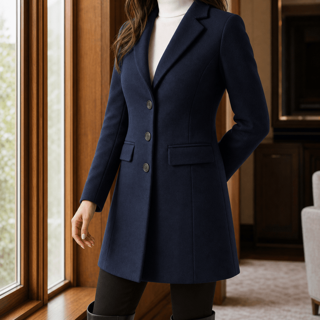 Women's Wool-Blend Tailored Winter Coat with Notched Lapel