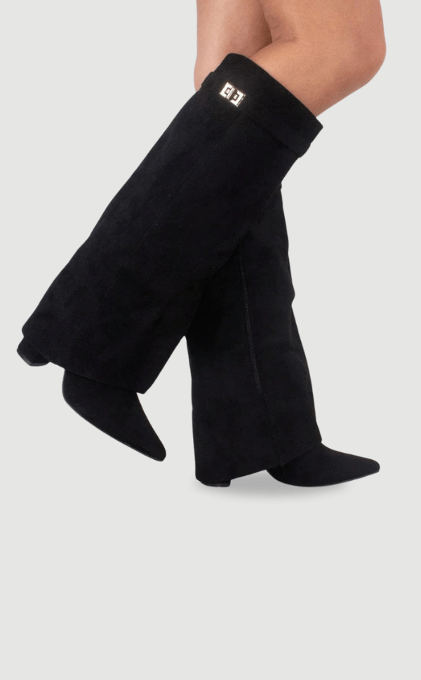Knee-High Fold-Over Brown Boots with Buckle Strap for Fall and Winter