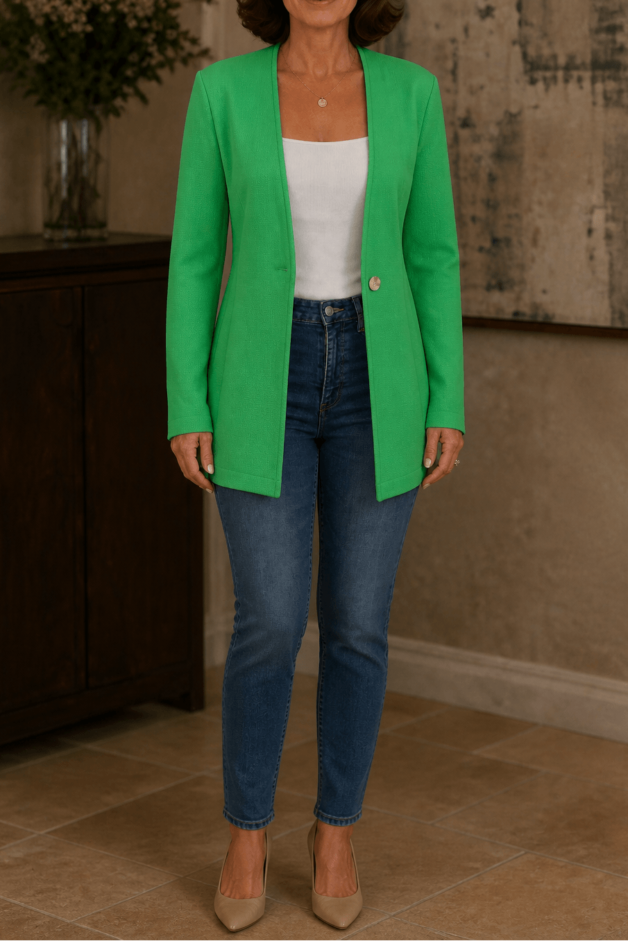 Linevalle Women's V-Neck Single-Button Longline Polyester Tailored Blazer