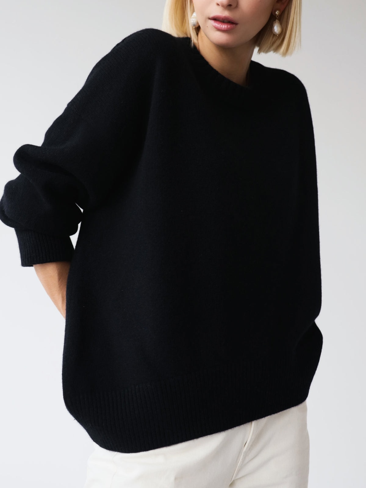 Oversized Crew Neck Sweaters for Women with Rib Trim for Fall Layering