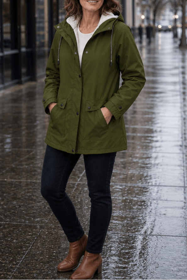 Plush-Lined Waterproof Hooded Jacket for Women