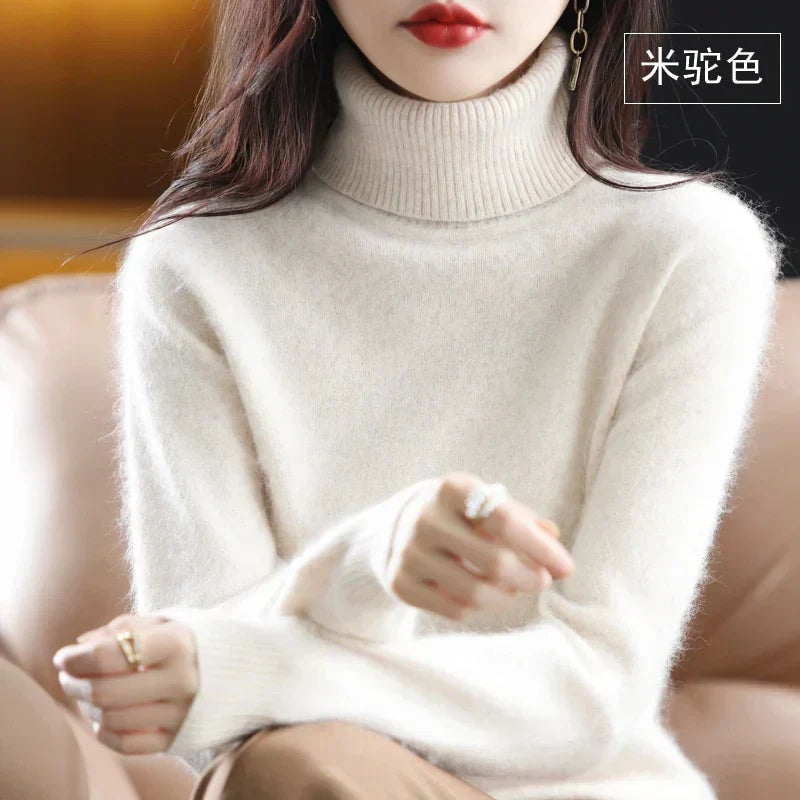 Women's Knit Turtleneck Sweater with Ribbed Cuffs