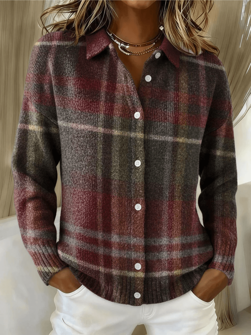 Esmeralda Women's Plaid Cotton Blend Long Sleeve Button-Up Blouse