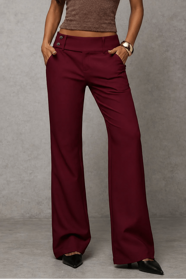 Women's Wide-Leg High-Waisted Dress Pants with Pockets