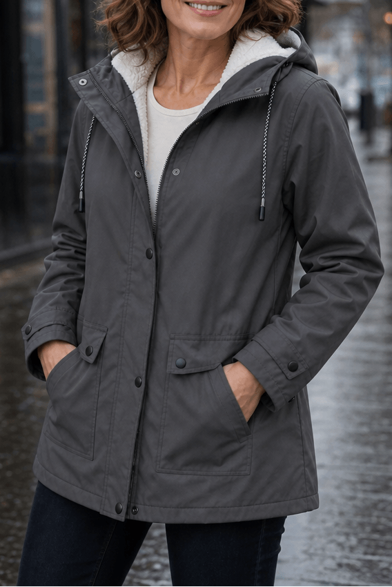 Plush-Lined Waterproof Hooded Jacket for Women
