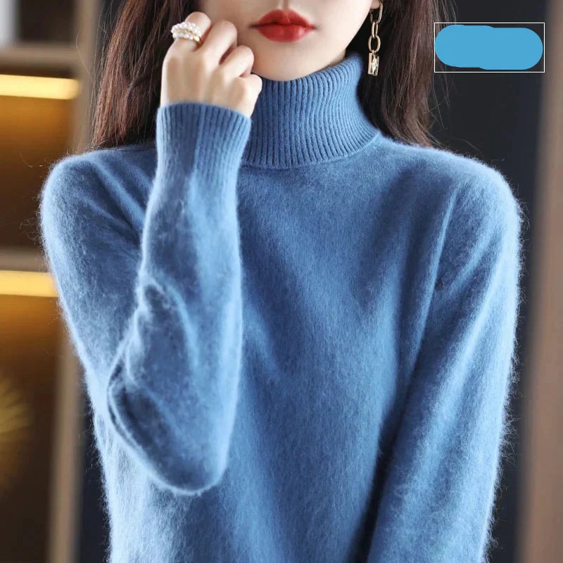 Emma Women's Pure Cashmere Turtleneck Knitted Sweater for Cold Weather