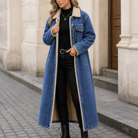 Denora Sherpa-Lined Full-Length Denim Winter Coat for Women