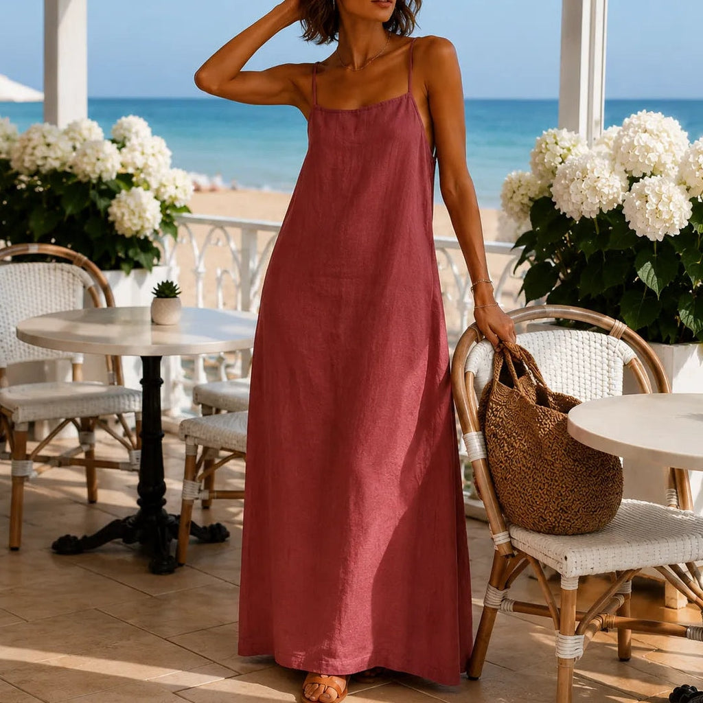 Marelle Spaghetti Strap Linen-Look Women's Midi-Length Slip Dress