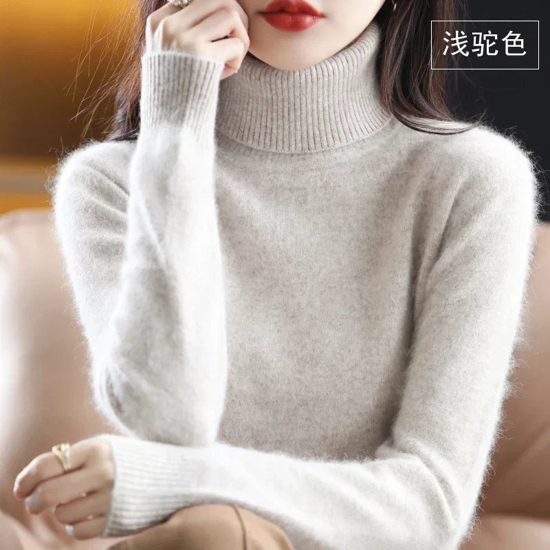 Women's Knit Turtleneck Sweater with Ribbed Cuffs
