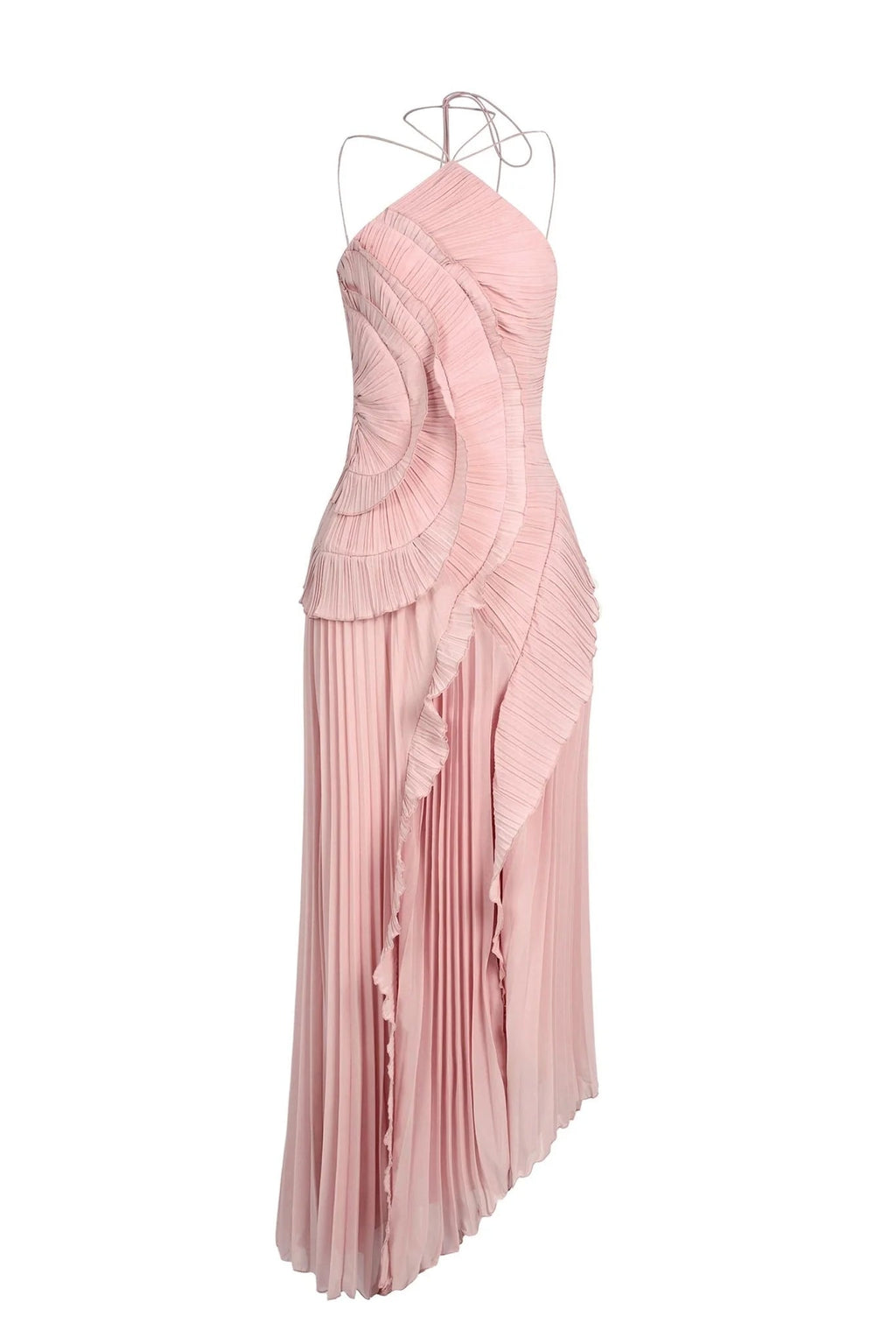 Pleated Ruffle Halter Maxi Dress for Fall Wedding Guests