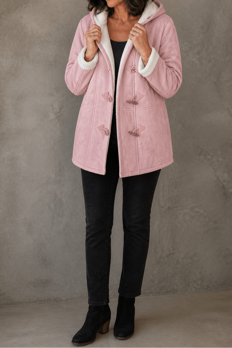 Women's Hooded Faux Suede Winter Coat with Plush Sherpa Lining