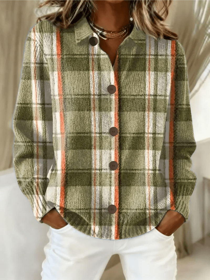 Esmeralda Women's Plaid Cotton Blend Long Sleeve Button-Up Blouse