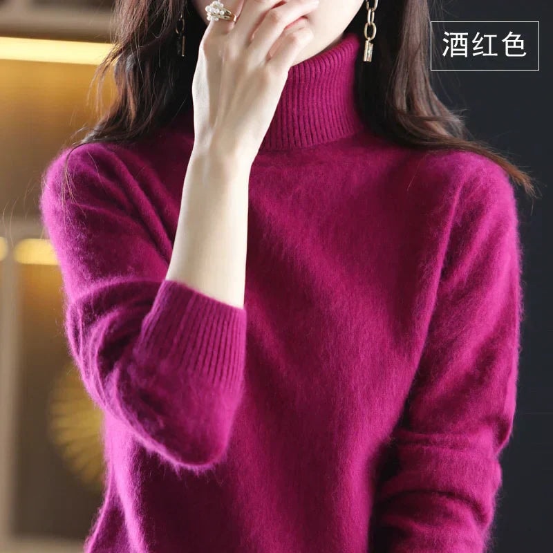 Women's Knit Turtleneck Sweater with Ribbed Cuffs