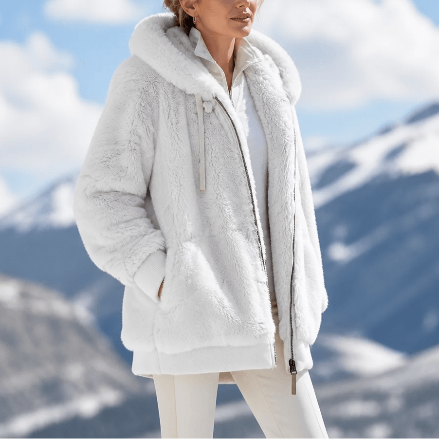 Furvella Women's Color-Block Oversized Faux Fur Hooded Winter Coat