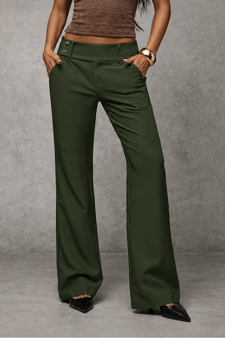 Women's Wide-Leg High-Waisted Dress Pants with Pockets