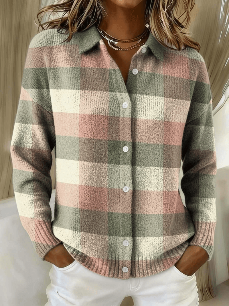 Esmeralda Women's Plaid Cotton Blend Long Sleeve Button-Up Blouse