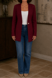 Linevalle Women's V-Neck Single-Button Longline Polyester Tailored Blazer