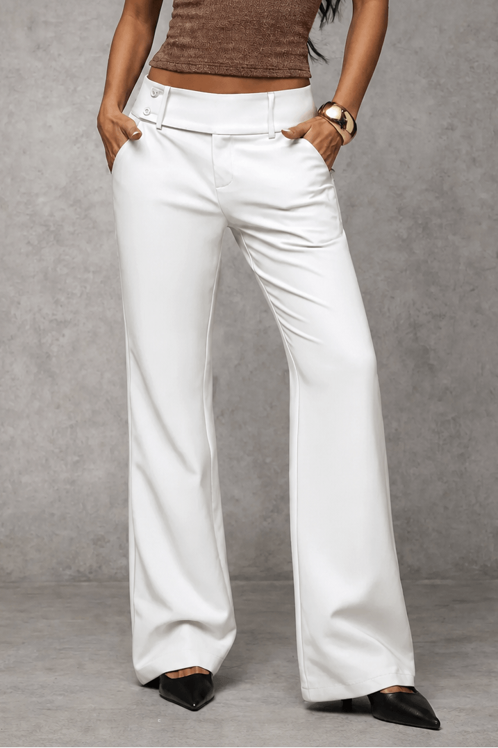 Women's Wide-Leg High-Waisted Dress Pants with Pockets