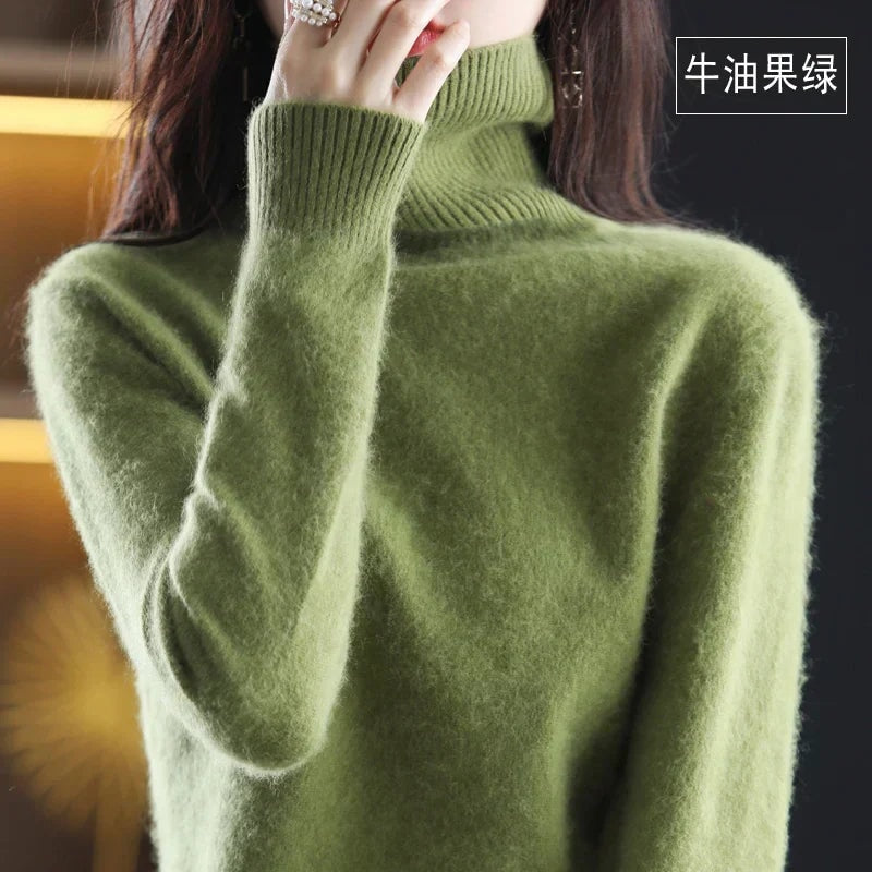 Women's Knit Turtleneck Sweater with Ribbed Cuffs