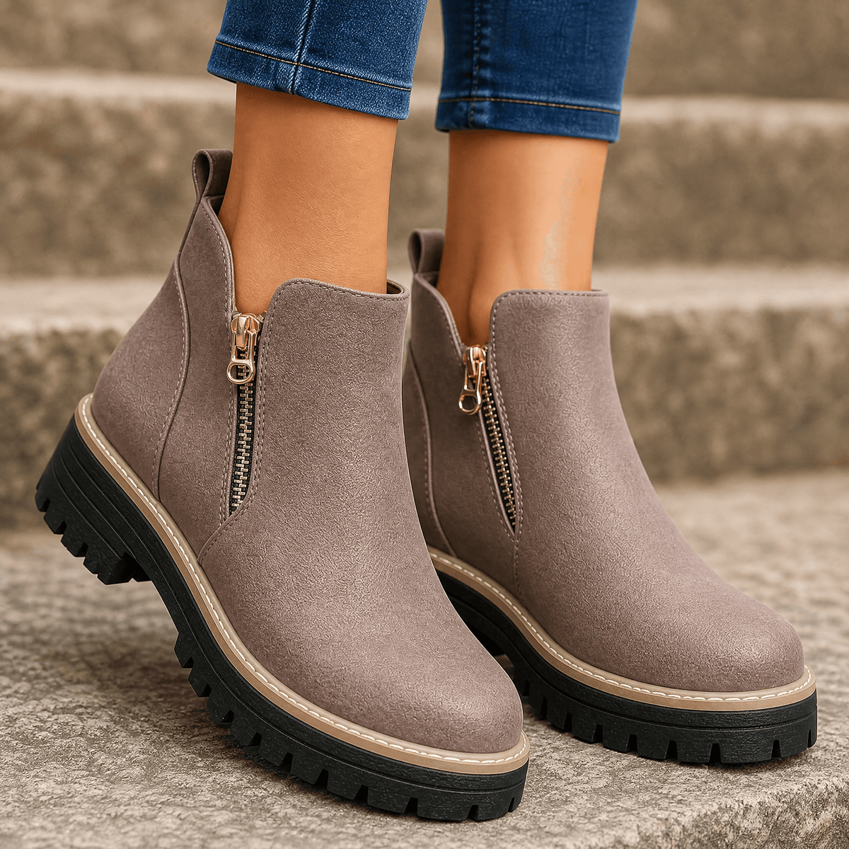 Strida Women's Cushioned Platform Ankle Boots in PU Leather