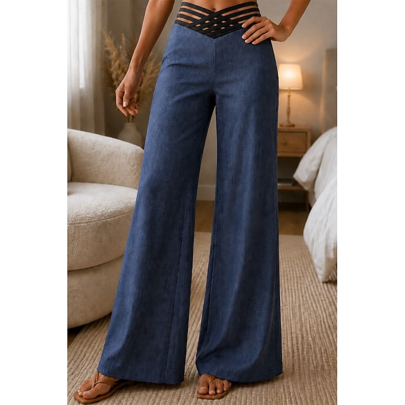 Sienna High-Waisted Wide-Leg Women's Tailored Pants in Woven Blend