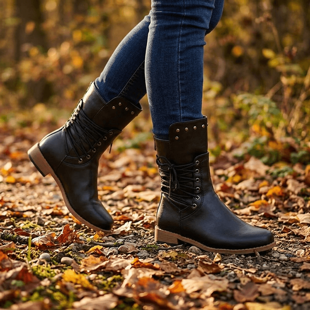 Westlyn Studded Lace-Up Ankle Boots with Wool Lining for Women