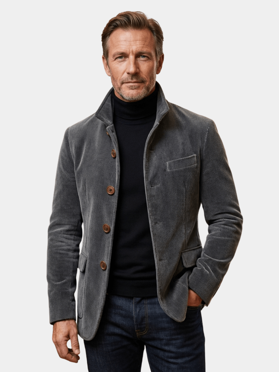 Men's Tailored Corduroy Jacket with Button Front Closure