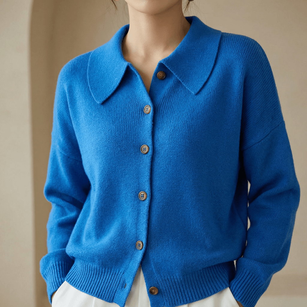 Collete Peter Pan Collar Women's Knitted Cardigan with Ribbed Cuffs