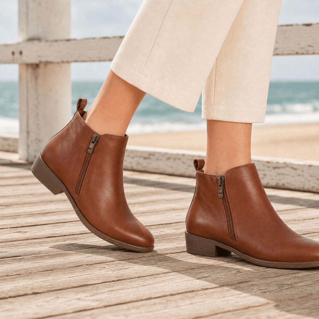 Conti Women's Orthopedic Ankle Boots with Side Zip and Low Stacked Heel