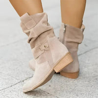 Berdine Slouchy Suede Mid-Calf Women's Boots with Buckle Strap Detail