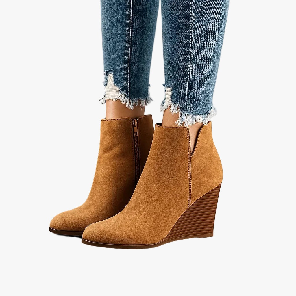 Suede Wedge Ankle Womens Boots with Side Zipper Closure